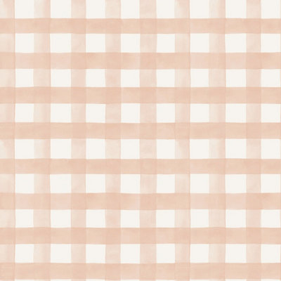 Watercolour Gingham Soft Coral Children's Wallpaper