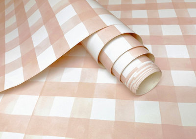 Watercolour Gingham Soft Coral Children's Wallpaper