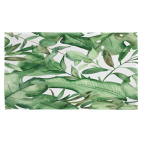 Watercolour Green Tropical Leaves Kitchen Towel / Default Title