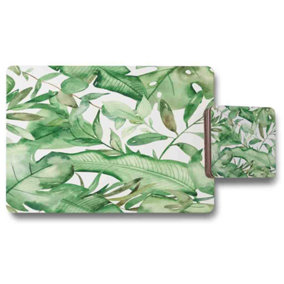 Watercolour Green Tropical Leaves Placemat & Coaster Set / Default Title
