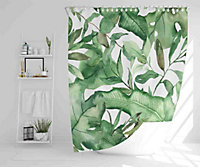 Watercolour Green Tropical Leaves Shower Curtain / Default Title