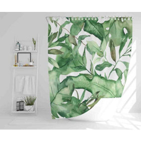 Watercolour Green Tropical Leaves Shower Curtain / Default Title