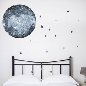 Watercolour Moon & Stars Wall Sticker in Black