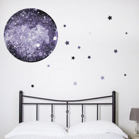 Watercolour Moon & Stars Wall Sticker in Purple
