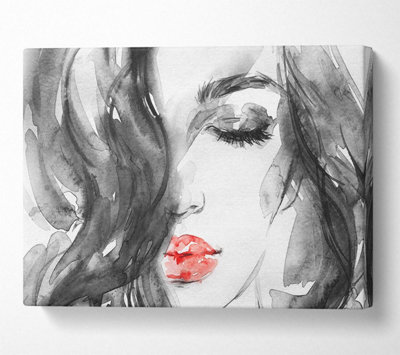 Watercolour Red Lips Canvas Print Wall Art Medium 20 x 32 Inches DIY at B&Q
