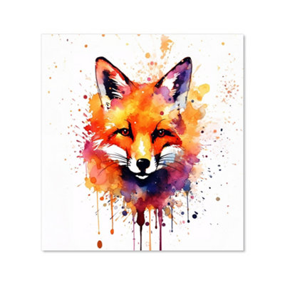 Watercolour Splashart Fox Face Premium Glass Kitchen Splashback W600mm ...