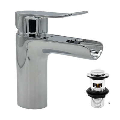 thumbnail image 2 of Fexi64 Chrome LED Waterfall Bathroom Faucet – Round Spout, Single Deck Mount Tap 2 of 6