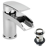 Waterfall Basin Sink Cloakroom Bathroom Mixer Tap Chrome Including Waste