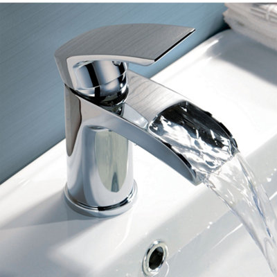 Tall Cloakroom Waterfall Basin Mixer Tap Mono Tall Bathroom Sink Tap Chrome + Fixings