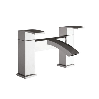Waterfall Bath Mixer Tap Modern Dual Lever Chrome Bathtub Filler Monobloc Deck Mounted 2 Hole Tub Tap