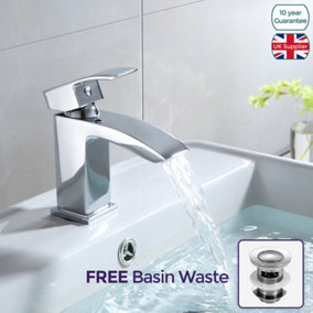 Waterfall Bathroom Single Lever Cloakroom Basin Mono Mixer Tap with Waste