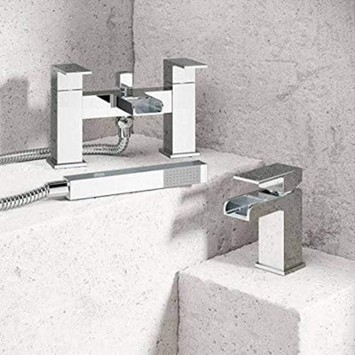 Waterfall Chrome Bath Shower Mixer and Basin Mixer Pack