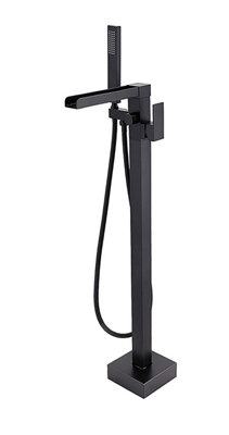 Waterfall Freestanding Matt Black Bath Tap With Shower | DIY at B&Q