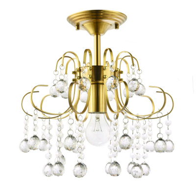 Waterfall Satin Gold Ceiling Light Fitting with Clear Acrylic Spheres