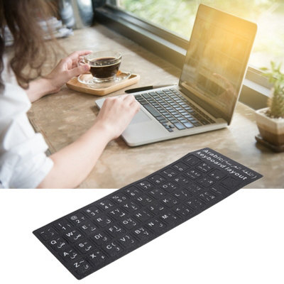 Waterproof Arabic Keyboard Stickers with Black Background for Laptops and Desktops