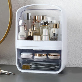 Waterproof Dust Proof Makeup Organizer Storage Box with Portable Handle Drawers Bathroom White