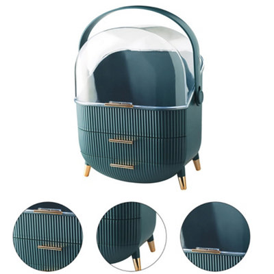 Waterproof Dustproof Freestanding Makeup Storage Organizer Box with Drawers and Handle Green - 5