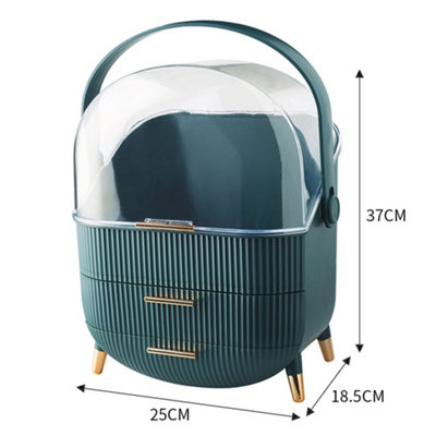 Waterproof Dustproof Freestanding Makeup Storage Organizer Box with Drawers and Handle Green - 6