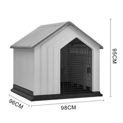 Waterproof Grey Housetop Plastic Large Dog House Dog Kennel Dog Crate with Lock Door 980x960x950cm - 3
