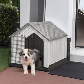 Waterproof Grey Housetop Plastic Small Dog House Dog Kennel with Door 620 x610 x600 mm