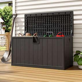 Waterproof Lockable Outdoor Garden Deck Storage Box Terrace Practical Padded Box Side Carry Handle Black 127cm W