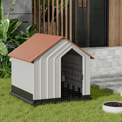 Waterproof Orange Housetop  Plastic Large Dog House Dog Kennel with Door 98x96x95cm