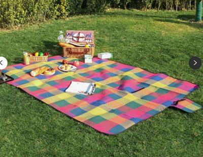 Waterproof Picnic Blanket Carry Bag Pink Tartan - 3