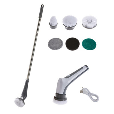 Waterproof Retractable Cordless Electric Cleaning Brush Scrubber with 6 Replaceable Brush Heads