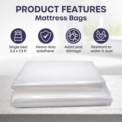 Waterproof Single Mattress Bag Heavy Duty 225 x 120 x 30cm (92.5gms) Reusable Mattress Bags for Moving and Storage - 3