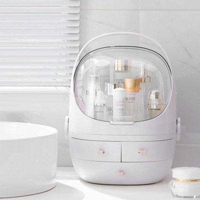 Waterproof White Makeup Organizer with Drawers Portable Handle 40.5cm(H) Price Comparisons | Compare The Build