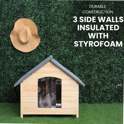 Waterproof Wooden Dog Kennel Outdoor (61x53x73cm) - Small & Medium Outdoor Dog House with Elevated Floor - PVC Curtain Entrance - 7