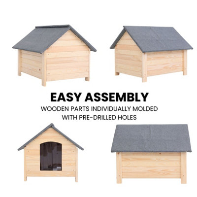 Waterproof Wooden Dog Kennel Outdoor (61x53x73cm) - Small & Medium Outdoor Dog House with Elevated Floor - PVC Curtain Entrance - 8