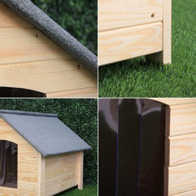 Waterproof Wooden Dog Kennel Outdoor (61x53x73cm) - Small & Medium Outdoor Dog House with Elevated Floor - PVC Curtain Entrance - 9