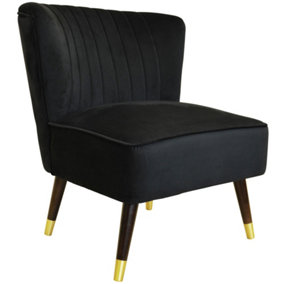 Watsons Accent  Velvet Low Statement Occasional Chair With Wood Legs  Black