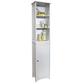 Watsons American Cottage  Tall Bathroom Storage Cupboard With Display Shelves  White