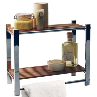Watsons Bathroom Wall 2 Tier Storage Shelf Towel Rail Silver Natural ...