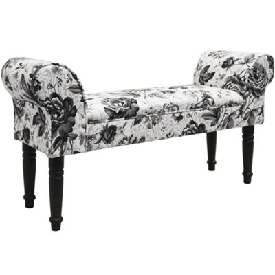 Watsons Black Rose  Shabby Chic Chaise Padded Pouffe Stool  Wood Legs  Black  White