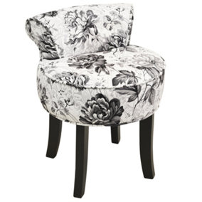 Watsons Black Rose  Stool  Low Back Padded Dressing Chair With Wood Legs  Black  White