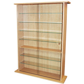 Watsons Boston Glass Collectable Display Cabinet 600 Cd 255 Dvds Storage Shelves Beech