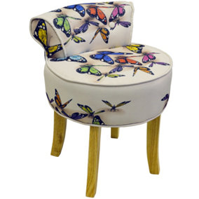 Watsons Butterfly  Stool  Low Back Padded Chair With Wood Legs  Cream  Multi