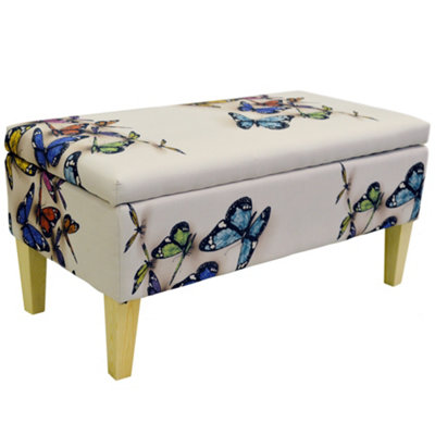 Watsons Butterfly  Storage Ottoman Stool  Blanket Box  Padded Trunk  Cream  Multi