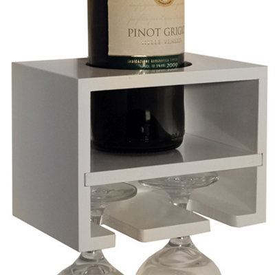 Watsons Cabernet Wall Mounted Floating Wine Bottle 2 Glass Rack White
