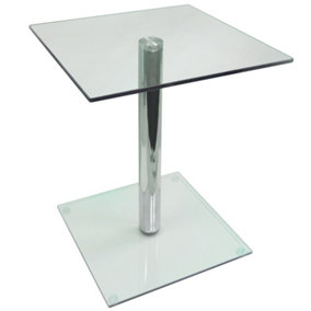 Watsons Column  Metal And Glass Side  End  Bedside Pedestal Table  Clear  Chrome