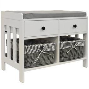 Watsons Double   Storage  Shoe Storage Bench With Two Drawers And Baskets  White  Grey
