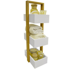 Watsons Eche  3 Tier Bathroom Storage Shelf  Caddy  Basket  White  Natural