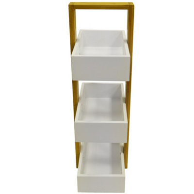 Watsons Eche  3 Tier Bathroom Storage Shelf  Caddy  Basket  White  Natural