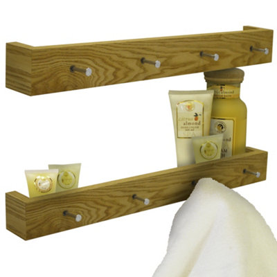 Watsons Ellis  2 Pack  Wall Mounted 2ft  60cm Floating Shelf With 4 Hooks  Oak