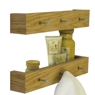 Watsons Ellis  2 Pack  Wall Mounted 40cm Floating Shelf With 3 Hooks  Oak