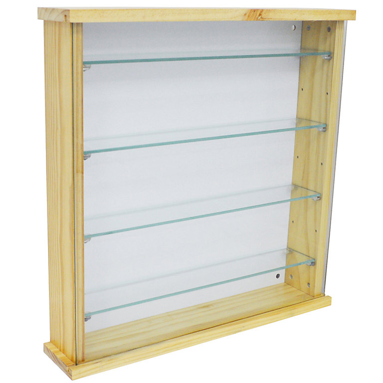 Natural Pine WATSONS EXHIBIT Solid Wood 4 Shelf Glass Wall Display Cabinet 