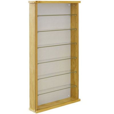 Watsons Exhibit Solid Wood 6 Shelf Glass Wall Display Cabinet Pine